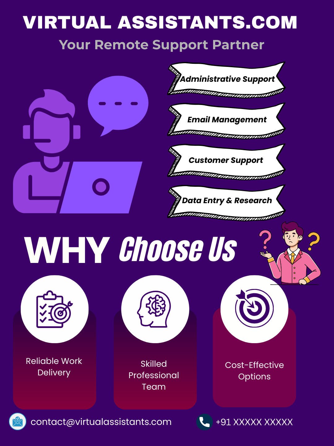 “Creative design for Virtual Assistants service highlighting productivity, and digital help”